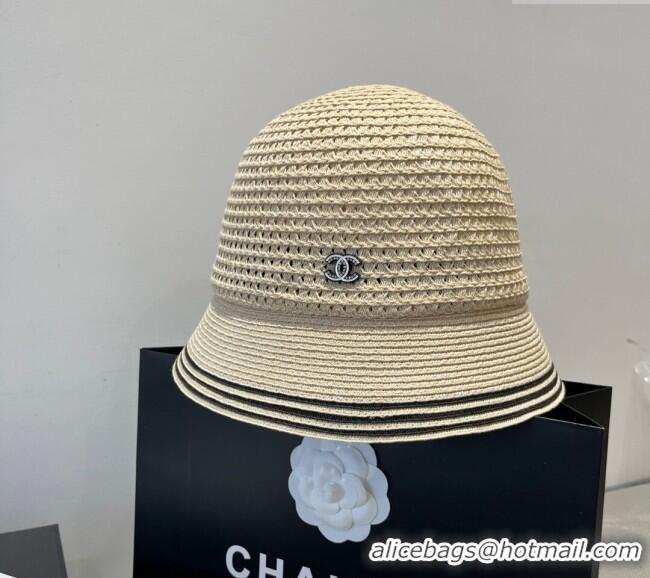 Luxury Cheap Chanel Straw Bucket Hat CH051404 Beige 2025