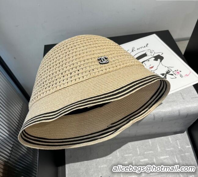 Luxury Cheap Chanel Straw Bucket Hat CH051404 Beige 2025