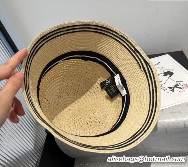 Luxury Cheap Chanel Straw Bucket Hat CH051404 Beige 2025