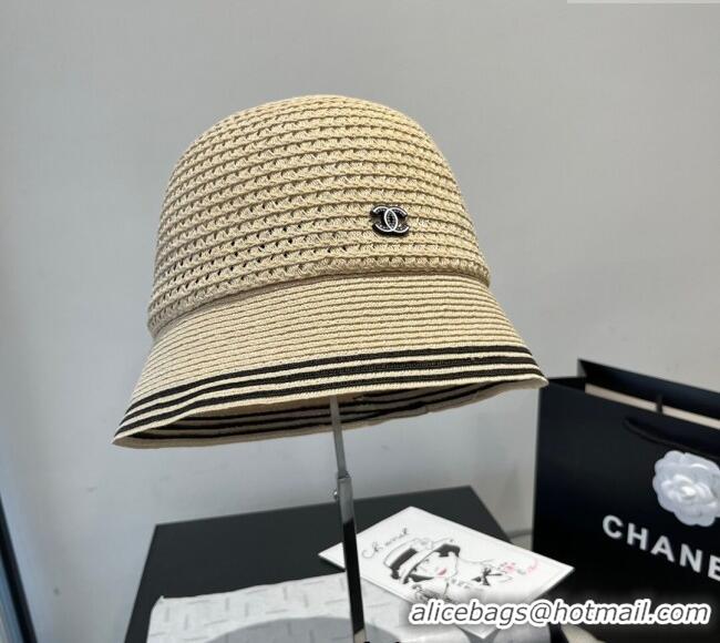 Luxury Cheap Chanel Straw Bucket Hat CH051404 Beige 2025