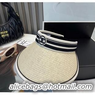 Low Cost Chanel Straw Visor Hat with CC Patch 0514 Beige 2025