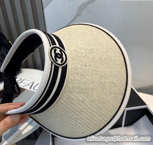 Low Cost Chanel Straw Visor Hat with CC Patch 0514 Beige 2025