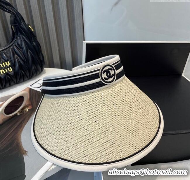 Low Cost Chanel Straw Visor Hat with CC Patch 0514 Beige 2025