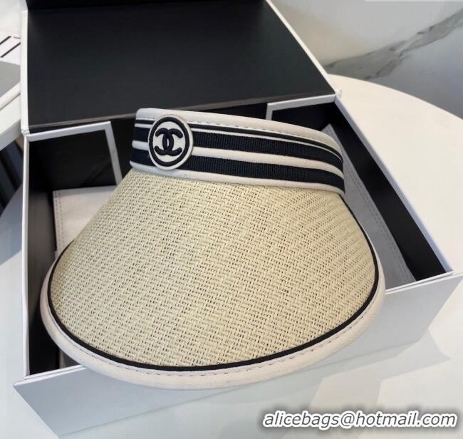 Low Cost Chanel Straw Visor Hat with CC Patch 0514 Beige 2025