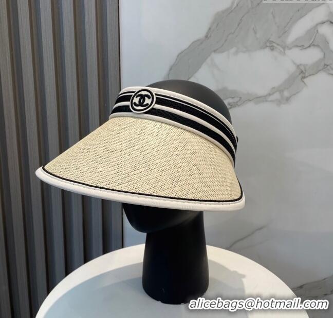 Low Cost Chanel Straw Visor Hat with CC Patch 0514 Beige 2025