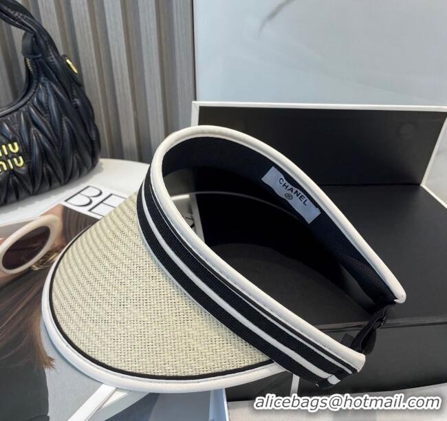 Low Cost Chanel Straw Visor Hat with CC Patch 0514 Beige 2025