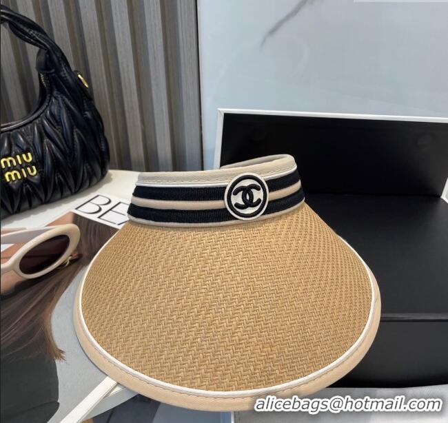 Top Design Chanel Straw Visor Hat with CC Patch 0514 Khaki 2025