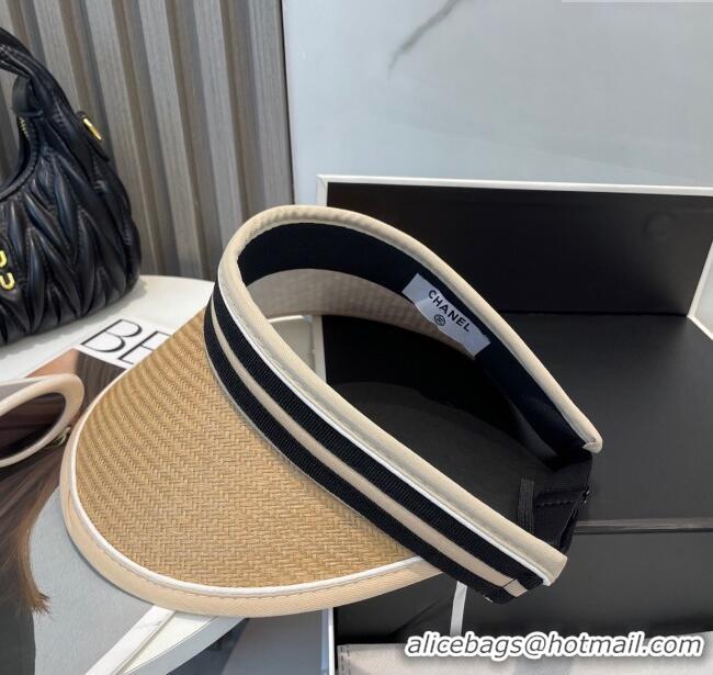 Top Design Chanel Straw Visor Hat with CC Patch 0514 Khaki 2025