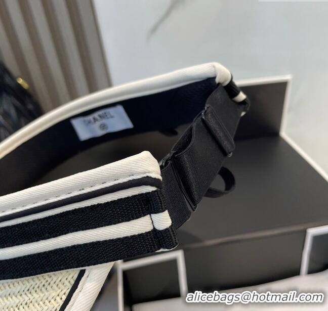 Luxury Cheap Chanel Straw Visor Hat with CC Patch 0514 Black 2025