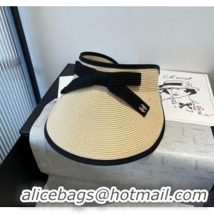 Well Crafted Chanel Straw Visor Hat with Bow 0514 Beige 2025