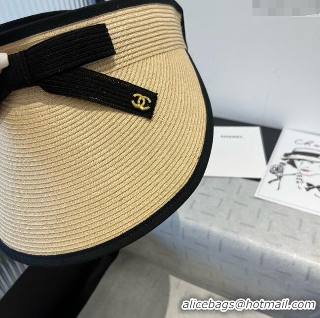 Well Crafted Chanel Straw Visor Hat with Bow 0514 Beige 2025