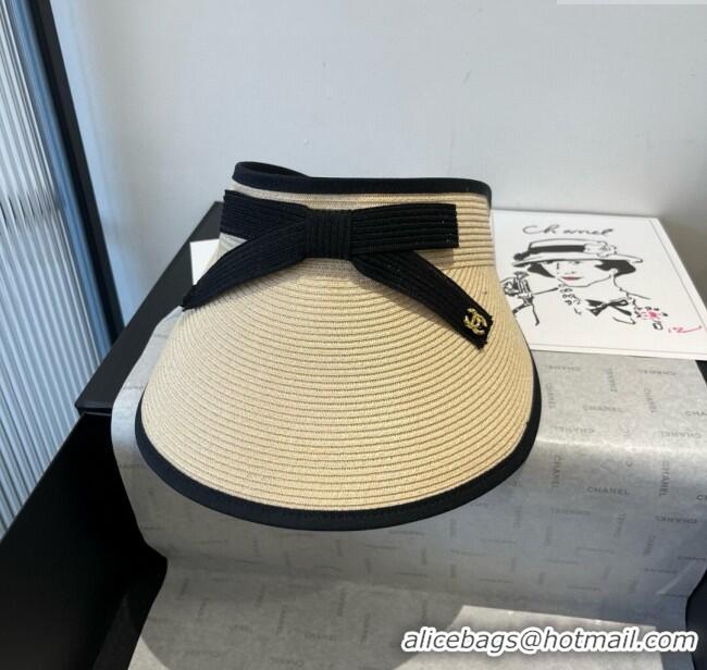 Well Crafted Chanel Straw Visor Hat with Bow 0514 Beige 2025