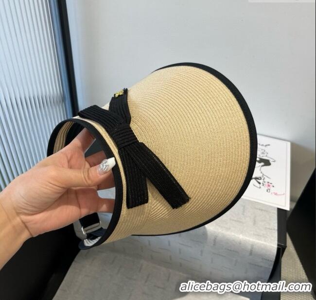Well Crafted Chanel Straw Visor Hat with Bow 0514 Beige 2025