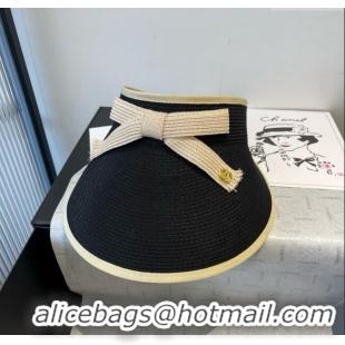 Luxury Cheap Chanel Straw Visor Hat with Bow 0514 Black 2025