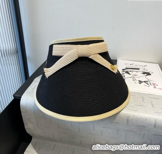 Luxury Cheap Chanel Straw Visor Hat with Bow 0514 Black 2025