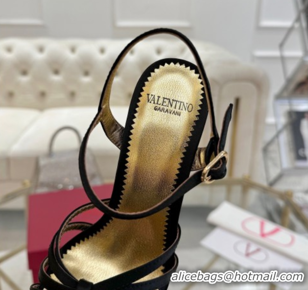 Stylish Valentino Preshoes Heel Sandals 9cm in Satin Black 0428011