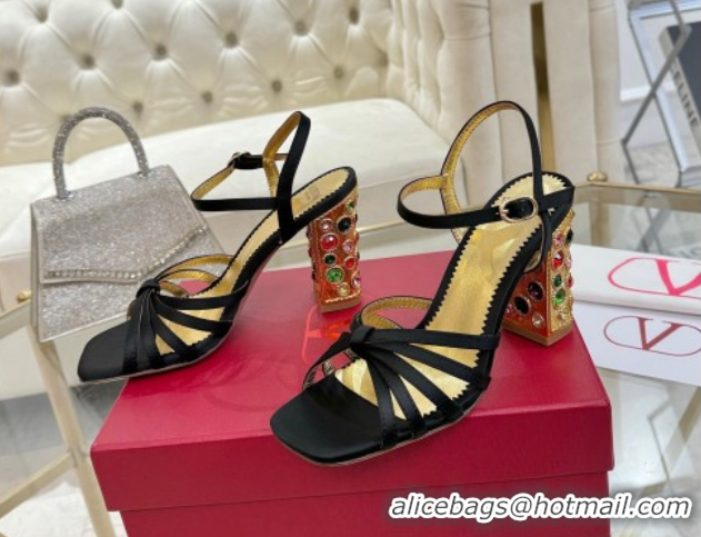 Stylish Valentino Preshoes Heel Sandals 9cm in Satin Black 0428011