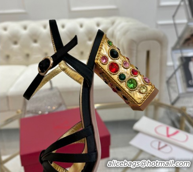 Stylish Valentino Preshoes Heel Sandals 9cm in Satin Black 0428011