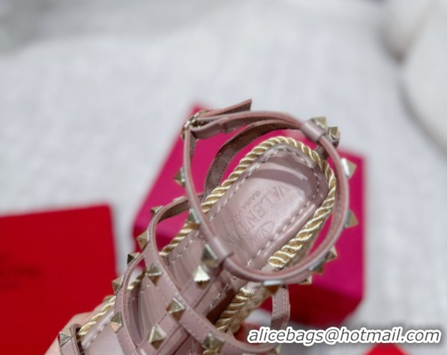 Top Design Valentino Rockstud Wedge Sandals 10cm with Calfskin Strap and Rope Dudty Pink VLTN042803