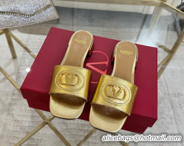Shop Cheap Valentino VLogo Signature Patch Calfskin Heel Slides Sandal 3cm Gold 0428025