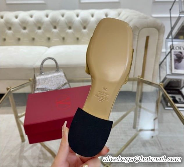 Shop Cheap Valentino VLogo Signature Patch Calfskin Heel Slides Sandal 3cm Gold 0428025