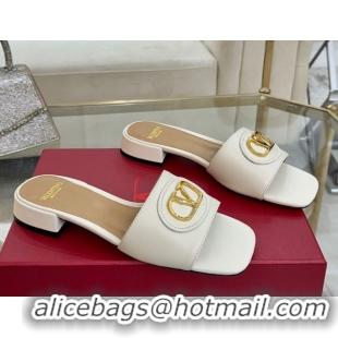 Low Cost Valentino VLogo Signature Patch Calfskin Heel Slides Sandal 3cm White 0428026