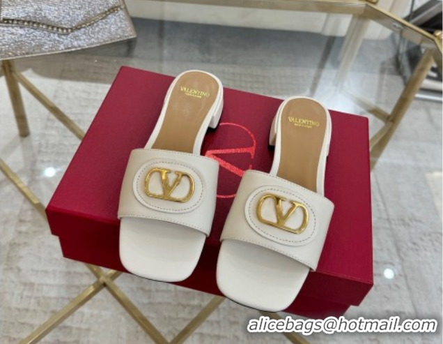 Low Cost Valentino VLogo Signature Patch Calfskin Heel Slides Sandal 3cm White 0428026