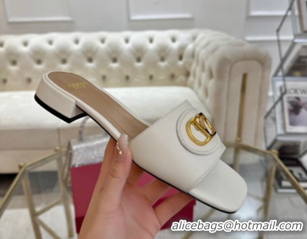 Low Cost Valentino VLogo Signature Patch Calfskin Heel Slides Sandal 3cm White 0428026