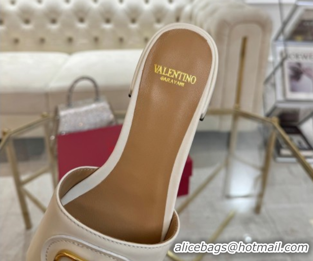 Low Cost Valentino VLogo Signature Patch Calfskin Heel Slides Sandal 3cm White 0428026