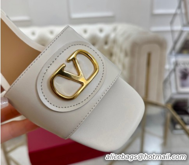 Low Cost Valentino VLogo Signature Patch Calfskin Heel Slides Sandal 3cm White 0428026