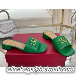 Stylish Valentino VLogo Signature Patch Calfskin Heel Slides Sandal 3cm Green 0428029