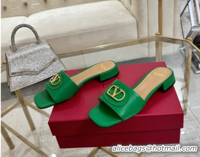 Stylish Valentino VLogo Signature Patch Calfskin Heel Slides Sandal 3cm Green 0428029