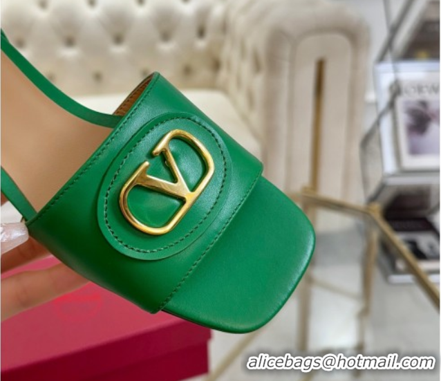 Stylish Valentino VLogo Signature Patch Calfskin Heel Slides Sandal 3cm Green 0428029