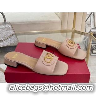 Grade Quality Valentino VLogo Signature Patch Calfskin Heel Slides Sandal 3cm Dusty Pink 0428030