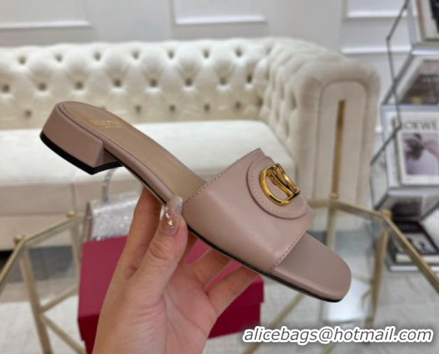 Grade Quality Valentino VLogo Signature Patch Calfskin Heel Slides Sandal 3cm Dusty Pink 0428030