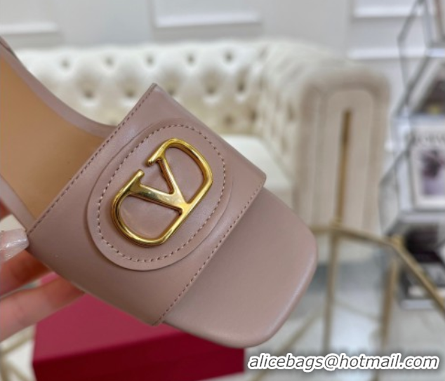 Grade Quality Valentino VLogo Signature Patch Calfskin Heel Slides Sandal 3cm Dusty Pink 0428030