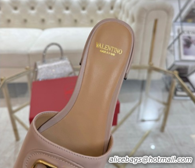 Grade Quality Valentino VLogo Signature Patch Calfskin Heel Slides Sandal 3cm Dusty Pink 0428030