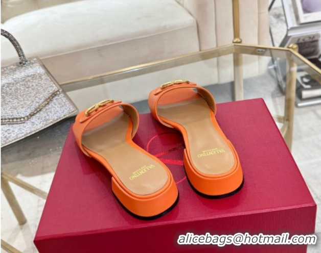 Low Price Valentino VLogo Signature Patch Calfskin Heel Slides Sandal 3cm Orange 0428032