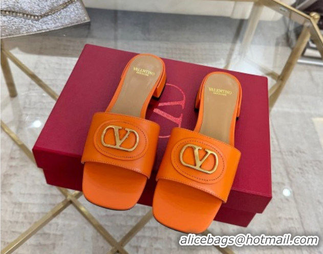 Low Price Valentino VLogo Signature Patch Calfskin Heel Slides Sandal 3cm Orange 0428032