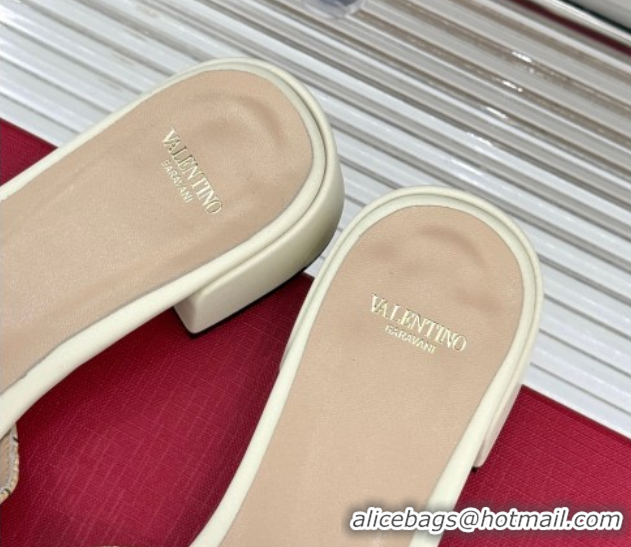 Pretty Style Valentino VLogo Signature Cherryfic Heel Slides Sandal 3cm in Jacquard Synthetic Raffia White 0428036