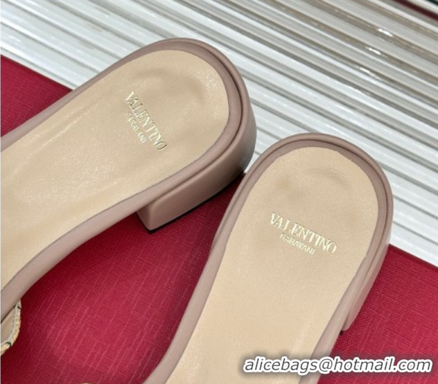 Valentino VLogo Signature Cherryfic Heel Slides Sandal 3cm in Jacquard Synthetic Raffia Dusty Pink 0428037