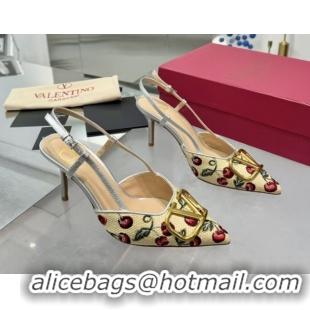 Purchase Valentino VLogo Signature Cherryfic Slingback Pumps 8cm in Jacquard Synthetic Raffia Silver 0428039