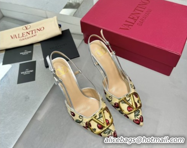 Purchase Valentino VLogo Signature Cherryfic Slingback Pumps 8cm in Jacquard Synthetic Raffia Silver 0428039