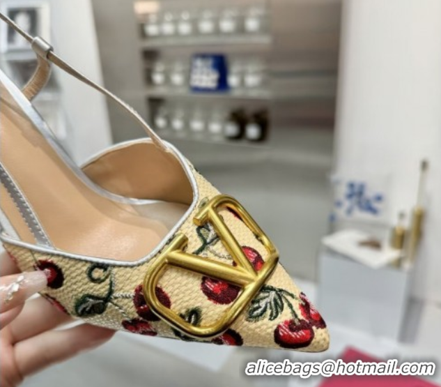 Purchase Valentino VLogo Signature Cherryfic Slingback Pumps 8cm in Jacquard Synthetic Raffia Silver 0428039