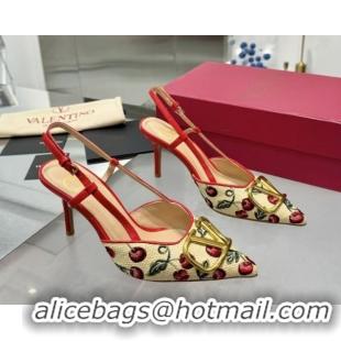 Low Price Valentino VLogo Signature Cherryfic Slingback Pumps 8cm in Jacquard Synthetic Raffia Red 0428044
