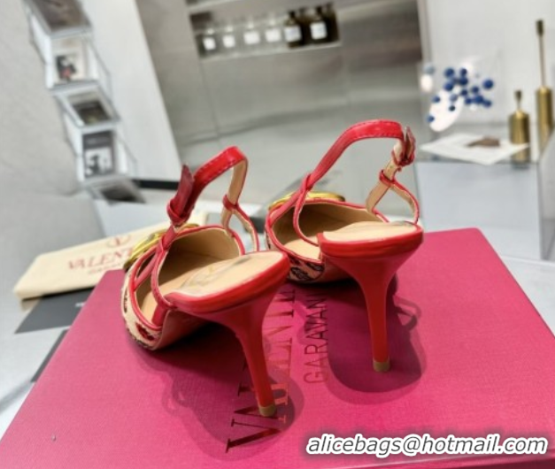 Low Price Valentino VLogo Signature Cherryfic Slingback Pumps 8cm in Jacquard Synthetic Raffia Red 0428044