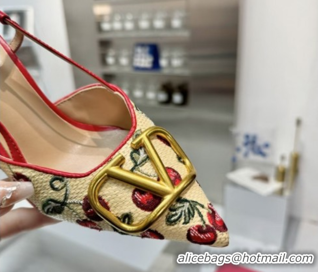 Low Price Valentino VLogo Signature Cherryfic Slingback Pumps 8cm in Jacquard Synthetic Raffia Red 0428044