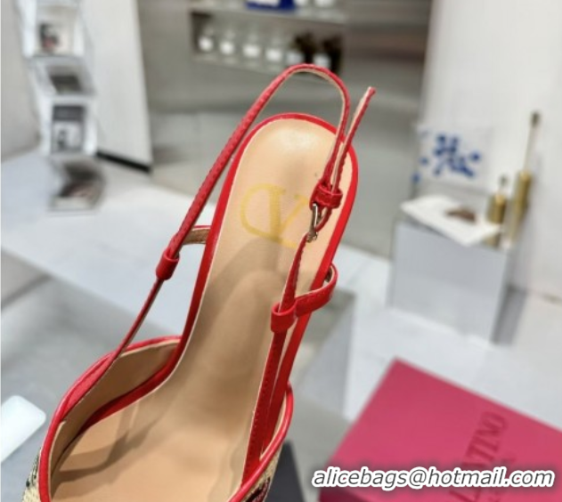 Low Price Valentino VLogo Signature Cherryfic Slingback Pumps 8cm in Jacquard Synthetic Raffia Red 0428044