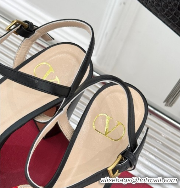 Pretty Style Valentino VLogo Signature Cherryfic Platform Sandals 11cm in Jacquard Synthetic Raffia Black 0428045