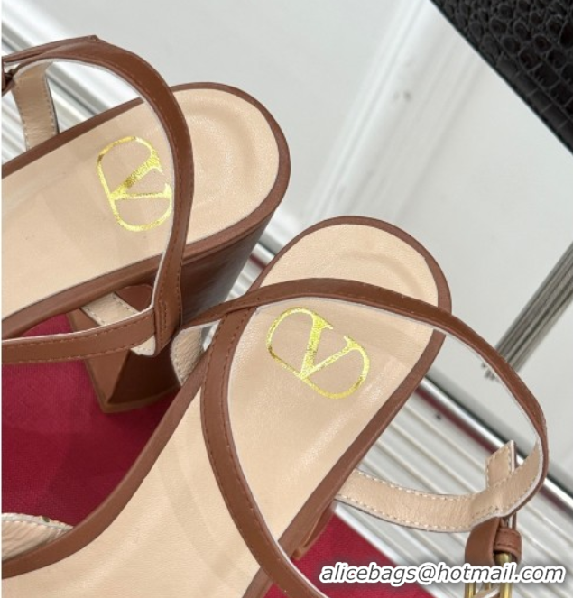 Good Quality Valentino VLogo Signature Cherryfic Platform Sandals 11cm in Jacquard Synthetic Raffia Brown 0428046